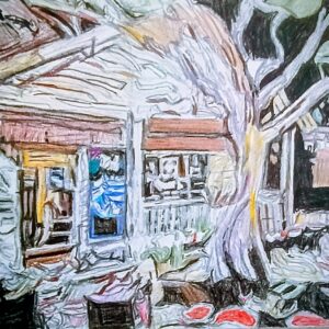 Original Meridian Mississippi Arts Of Max Theater In Christmas New Year Holiday Lit GG - 9" x 12" Colored Pencil