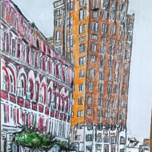 Original Meridian MS Riley Center & Three Foot Building GG - 9" x 11" Crayon