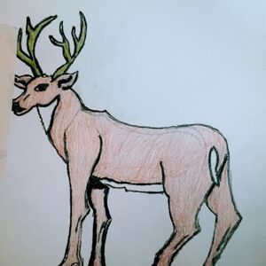 Original Nice Smiling Praising Buck In Christmas New Year Alabama Spirit GG - 9" x 12" Colored Pencil