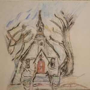 Original Minnesota Old Christmas New Year Country Holiday Church GG - 11" x 14" Canvas Colored Pencil