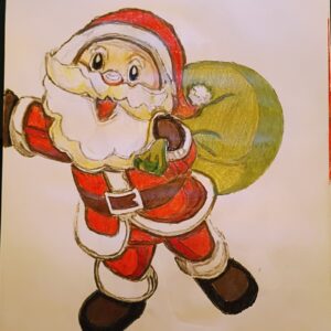 Original Holiday Christmas New Year Santa Claus Praising His Sins Doing Job GG - 9" x 12" Colored Pencil