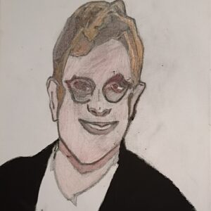Original Singer Songwriter Elton John Praising Jesus GG - 16" x 20" Canvas Colored Pencil