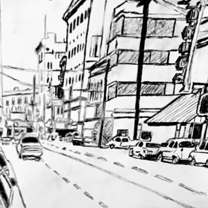 Original Downtown Meridian, Mississippi GG - 9" x 11" Black & White Charcoal