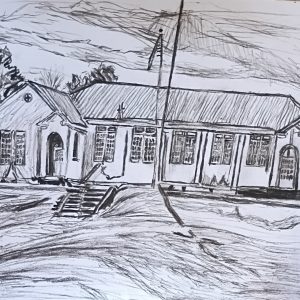 Original Black & White Charcoal WhyNot MS Community Center GG - 9" x 11" Black & White Charcoal