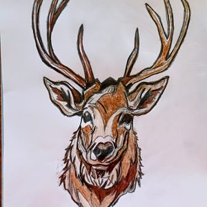 Original Brown 9 Point Buck In Peace 2 GG - 9" x 11" Colored Pencil & Crayon