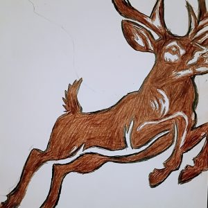 Original Brown 9 Point Buck Loving Nature GG - 9" x 11" Colored Pencil