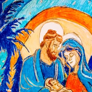 Original God & His Wife Giving Birth To Jesus On Christmas New Year Being Grateful GG - 9" x 11" Crayon