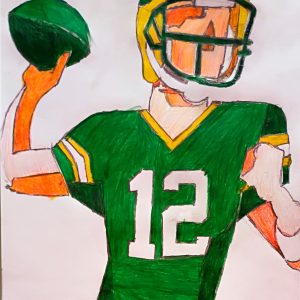 Original Green Bay Packers Quarterback Aaron Rodgers 3 GG - 9" x 11" Colored Pencil