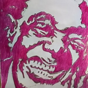 Original Jazz Singer Songwriter In Winter Magenta Louis Armstrong GG - 9" x 11" Colored Pencil