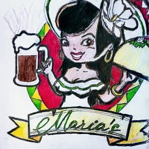 Original Meridian MS Maria's Mexican Logo GG - 9" x 11" Colored Pencil