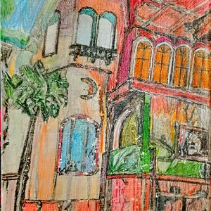 Original Meridian Maria's Mexican Food Inside Building GG - 11" x 14" Canvas Colored Pencil