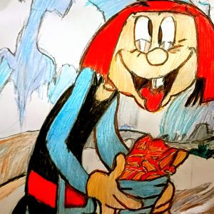 Original Cartoon Character Simple Simon GG - 9" x 11" Colored Pencil