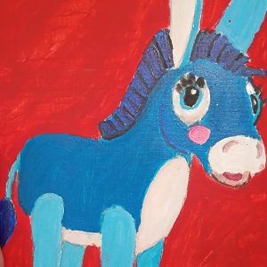 Original Cute Blue Donkey GG - 8" x 10" Canvas Painting