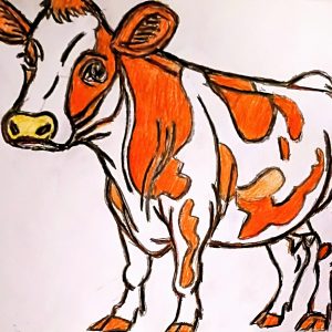 Original Cute Cow Being Calm & Grateful In Jesus GG - 9" x 11" Colored Pencil