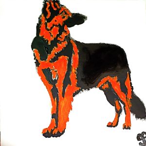 Original Cute Dark Black & Terra Cotta German Shepard GG - 4" x 4" Canvas Painting