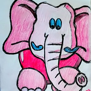 Original Cute Smiling Adorable Winter Elephant Being Calm & Peace GG - 9" x 11" Colored Pencil