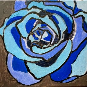 Original Deep Winter Blue & Real Rose With Grey Background GG - 8" x 10" Canvas Painting