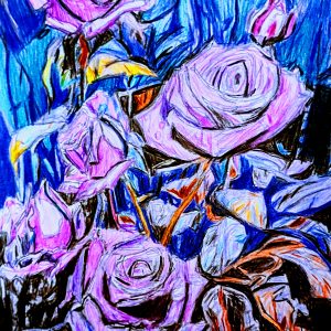 Original Deep Winter Purple Lavender Roses GG - 9" x 11" Colored Pencil