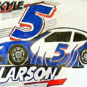 Original Kyle Larson Blue Race Car GG - 8.5" x 10" Colored Pencil