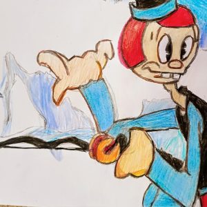 Original Simple Simon Cartoon Character 2 GG - 9" x 11" Colored Pencil