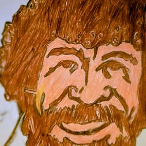 Original Artist Bob Ross In Deep Autumn Brown & Coral GG - 8" x 10" Colored Pencil