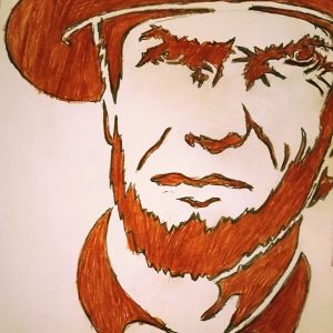 Original Clint Eastwood In Autumn Chestnut Brown GG - 9" x 11" Colored Pencil