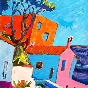 Original Pensacola Beach View Of Trees & Condos GG - 9" x 12" Painting