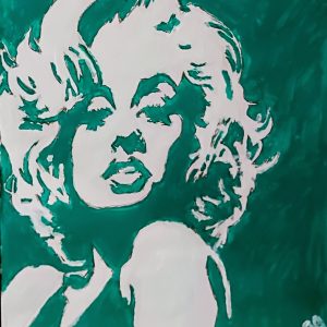 Original Popstar Actress Marilyn Monroe In Deep Holiday Teal & White GG - 9" x 12" Painting